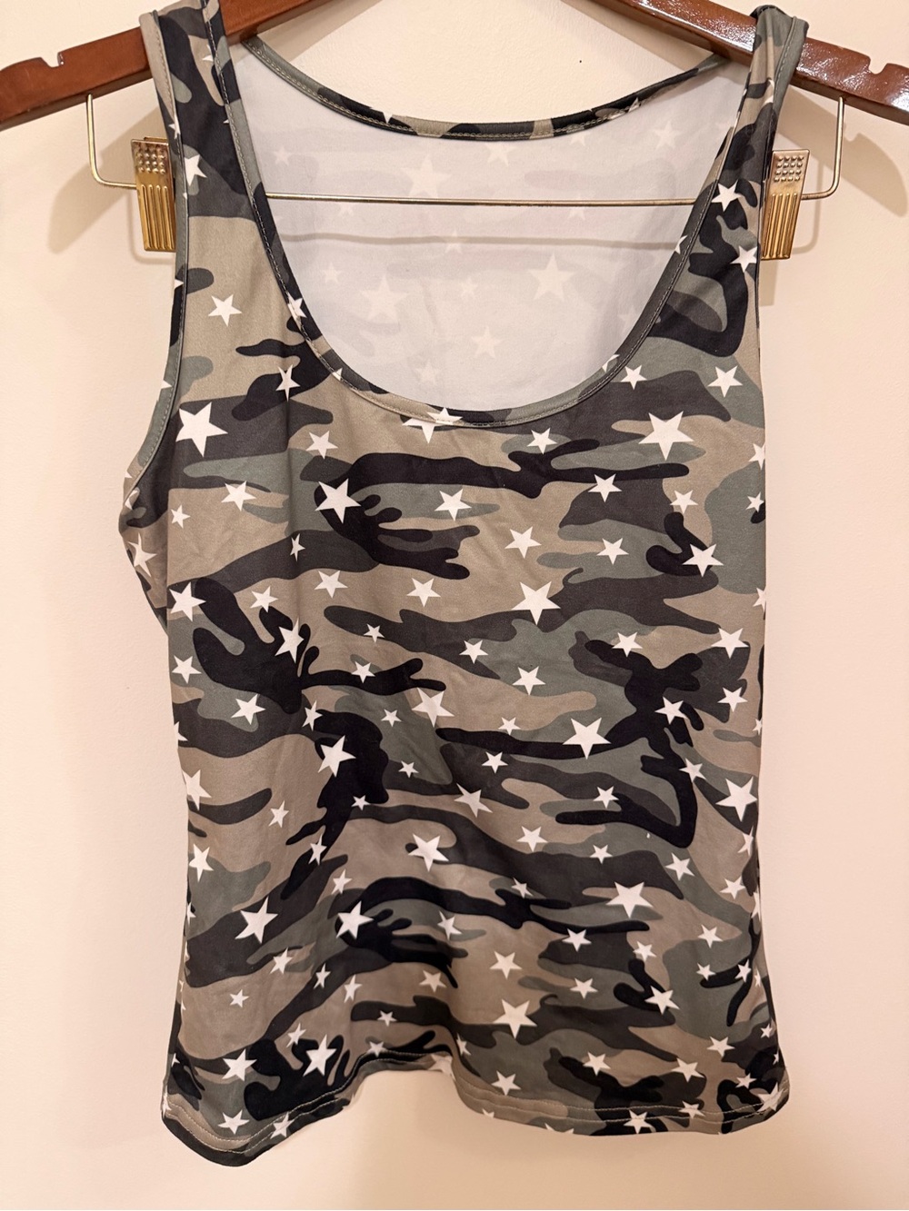 SHEIN Green Camouflage Star Scoop Neck Tank Top S